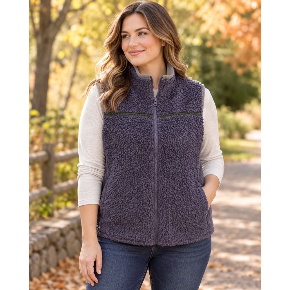 Woolrich Vest Womens Large Purple Sherpa Fleece Full Zip‎ Outdoor Hiking 24"